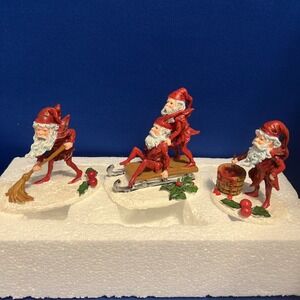 Vintage Victorian Trading Co Christmas Set Of 3 Playful Mini Santa Figurines 3"